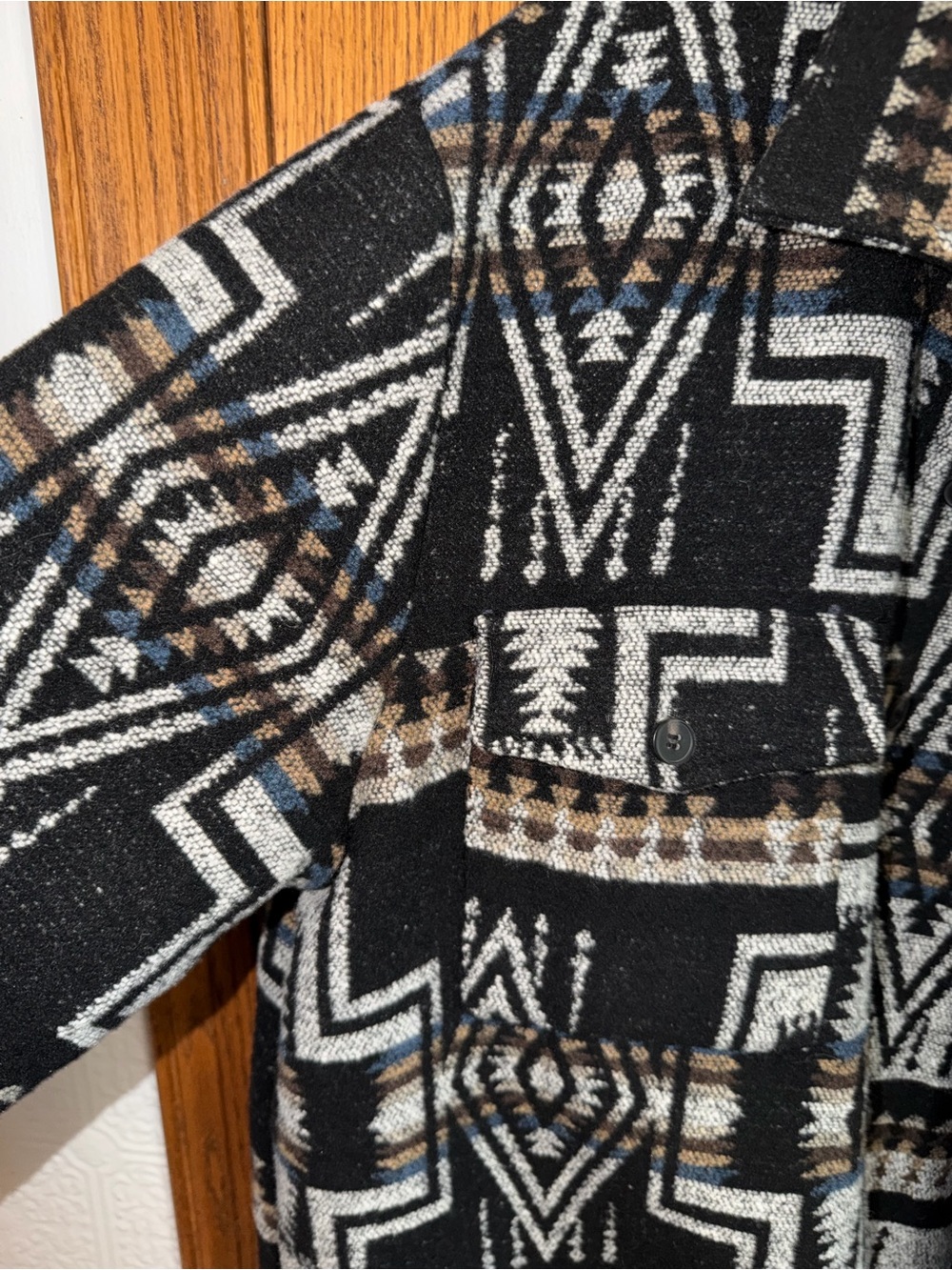 Aztec Pattern Button-Up Jacket - Black & Gray - Picture 2 of 2